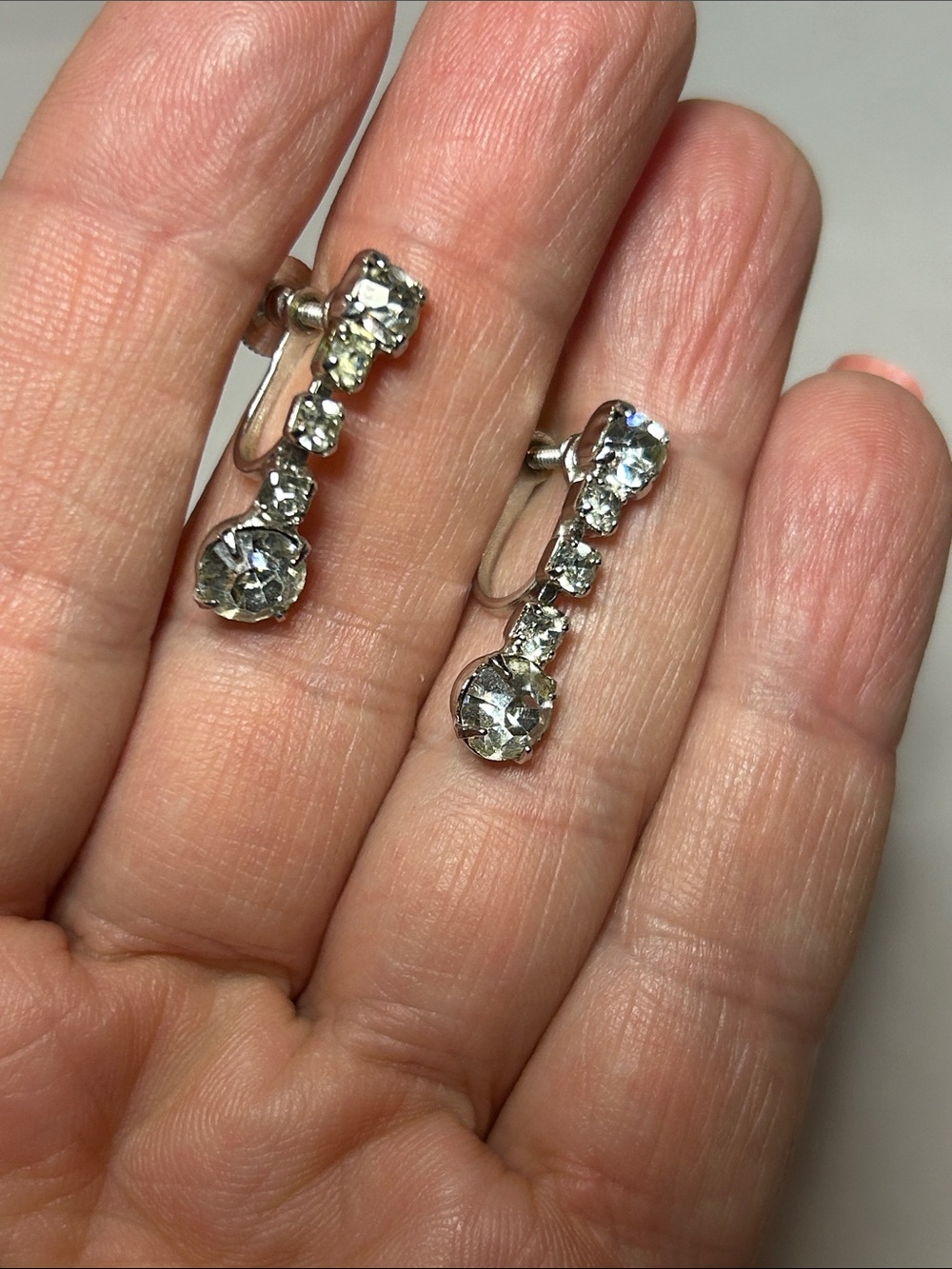 Crystal Drop Screw-back Earrings - Silver Tone